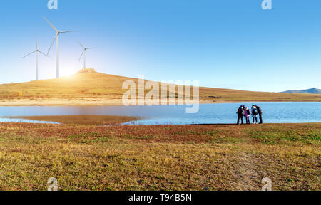 Wind turbines on the top of the prairie Stock Photo