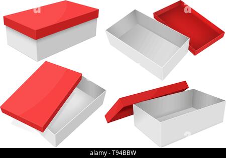 White box with red lid. Set of gift boxes Stock Vector