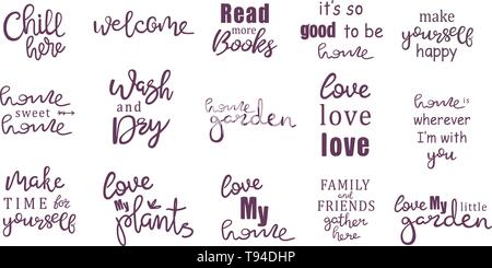 Vector set of hand drawn lettering phrase and illustrations. Modern brush calligraphy for blogs and social media. Motivation and inspiration quotes Stock Vector