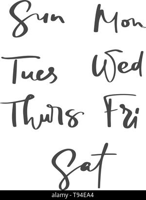 Handwritten Days Of Week. Sunday, Monday, Tuesday, Wednesday, Thursday,  Friday, Saturday. Modern Calligraphy. Isolated On White Background. Royalty  Free SVG, Cliparts, Vectors, and Stock Illustration. Image 76222813.