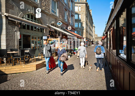 Saint-Malo (Brittany, north-western France): “rue Jacques Cartier” street in the historic inner city Stock Photo