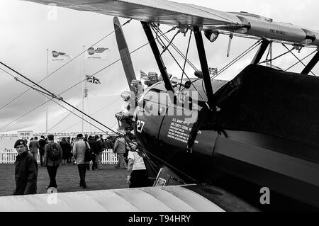 A 1943 Boeing Stearman B75 on static display at Goodwood Revival 2017 Stock Photo