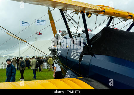 A 1943 Boeing Stearman B75 on static display at Goodwood Revival 2017 Stock Photo
