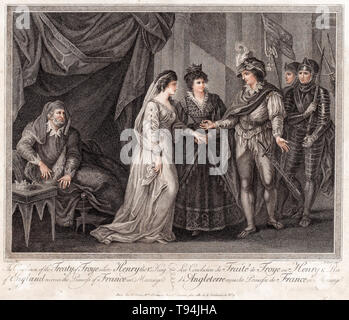 The Conclusion of the Treaty of Troyes, Henry V, King of England, Receives the introduction of Catherine of Valois in Marriage,1788 Stock Photo
