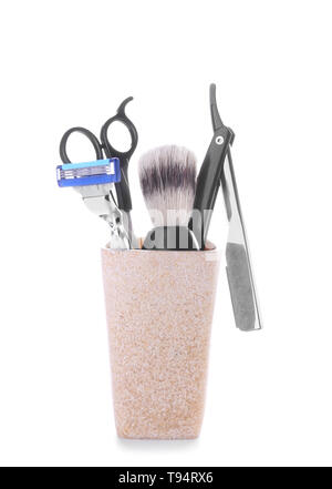 Shaving accessories on white background Stock Photo