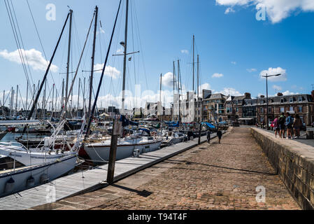 Paimpol, France - July 28, 2018: Sailing boats in the marine of the port of Paimpol Stock Photo