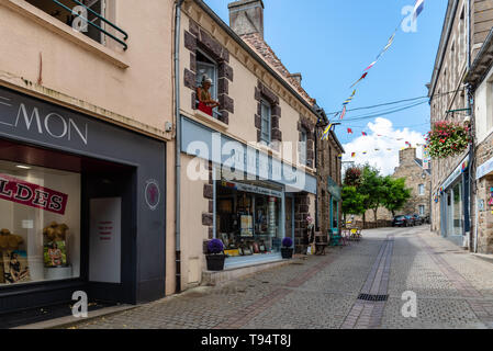 Paimpol, France - July 28, 2018: Picturesque street in the old town of Paimpol, Brittany Stock Photo