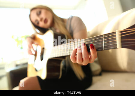 Music Creative Idea Female Guitarist Perfomance Stock Photo