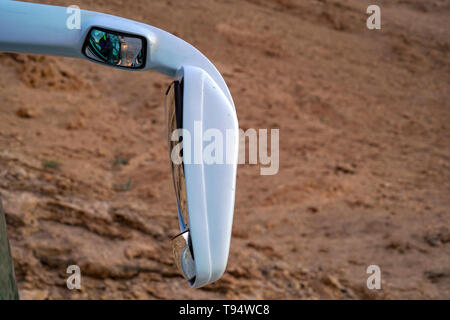 Wing mirror on a touring coach Stock Photo
