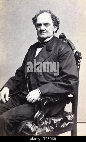 Phineas Taylor 'P. T.' Barnum (July 5, 1810 - April 7, 1891) was an American politician, showman, and businessman remembered for promoting celebrated hoaxes and for founding the Barnum & Bailey Circus. He was also an author, publisher, and philanthropist. He purchased Scudder's American Museum, at Broadway and Ann Street, NYC, in 1841. Renamed 'Barnum's American Museum,' he upgraded the building, added exhibits, and it became a popular showplace. Stock Photo