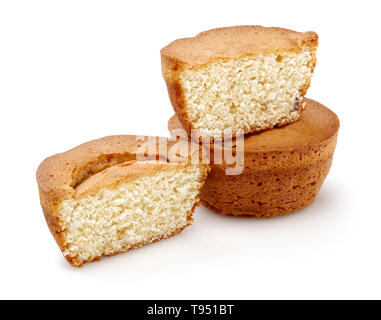 Vanilla cake with slices isolated on white background Stock Photo