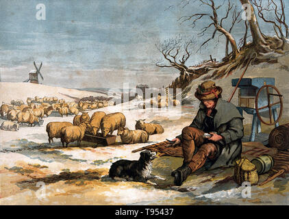 Entitled: 'A shepherd sits outside on a cold winter's day sharing his meal with his dog.' In the United States, 'Season's Greetings' and 'Happy Holidays' have become a common holiday greeting in the public sphere of department stores, public schools and greeting cards. Its use is generally confined to the period between Thanksgiving and New Year's Day. Stock Photo