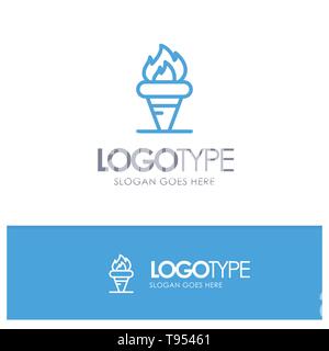 Flame, Games, Greece, Holding, Olympic Blue Outline Logo Place for Tagline Stock Vector