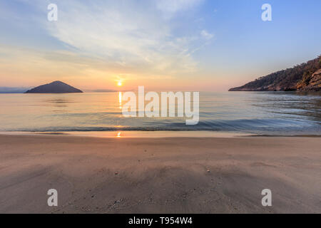 Paradise beach at sunrise. Thassos island Greece Stock Photo
