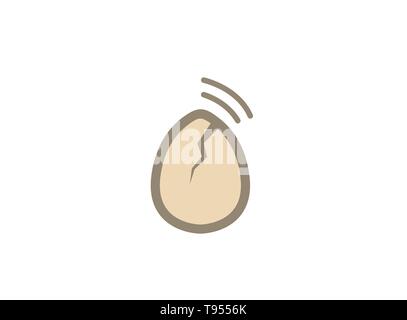 Cracked egg and hearing a chick voice inside for logo design Stock Vector