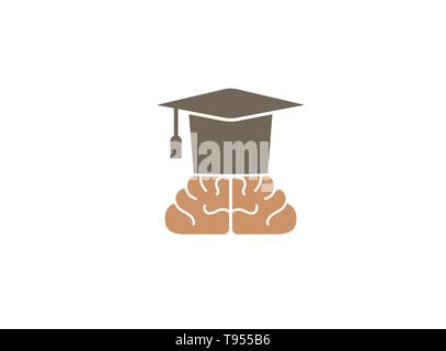 Graduation hat and Brain for logo design Stock Vector