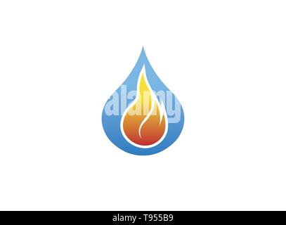 Ball of fire inside a drop of water for logo design Stock Vector