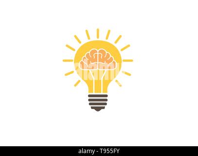 The brain inside a lamp light shining Idea for Logo Stock Vector