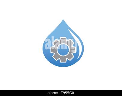 Pinion gear inside a drop of water for logo design Stock Vector