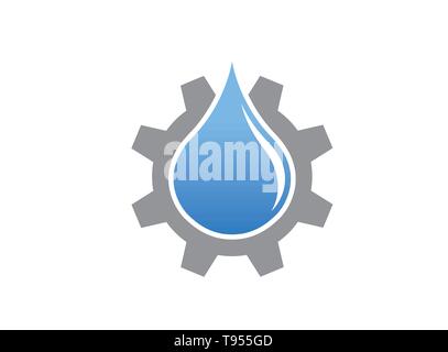 Drop of water inside a gear for logo design illustration vector Stock Vector