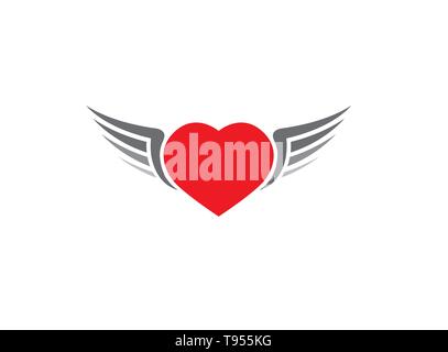 Red heart with open wings icon on white background for logo design Stock Vector