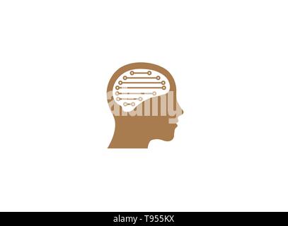 Brain inside the head a technology style for logo design Stock Vector