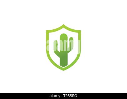 Cactus plant inside a shield to protect the nature for logo design Stock Vector