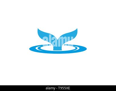 Whale diving deep in the sea and show Tail up for Logo design Stock Vector