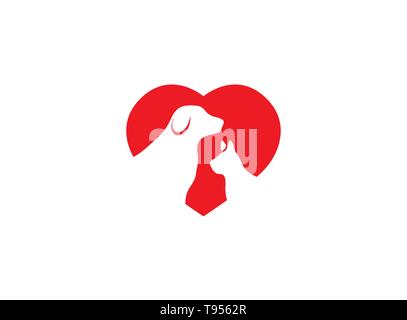 Heart caring pets, dog and cat, Herz und Haustiere for logo design Stock Vector