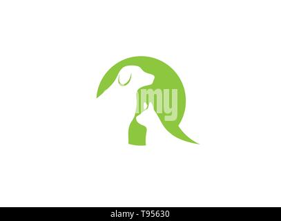 Heart caring pets, dog and cat in a chat symbil for logo design Stock Vector