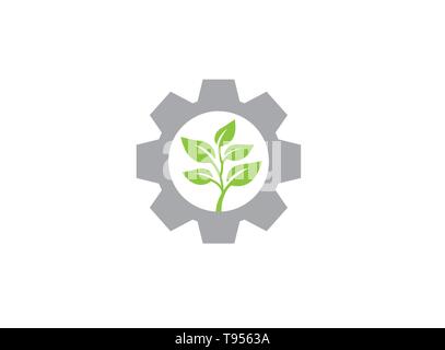 Leaves with pinion gear for logo design Stock Vector