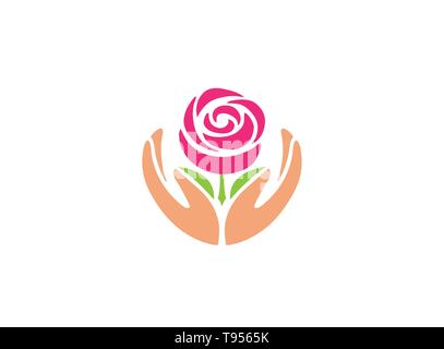 Hands holding rose for logo design Stock Vector