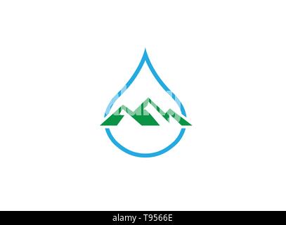 Big mountains and snow in a drop of water for logo design Stock Vector
