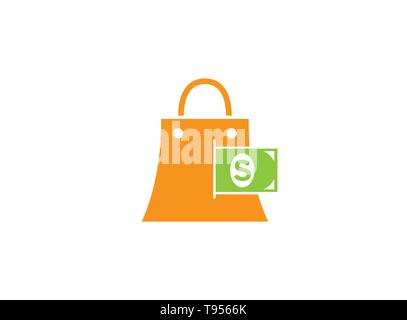 Money and bag for shopping, save money symbol for logo design Stock Vector