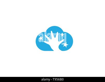 Open hand and stars inside the cloud for logo design Stock Vector