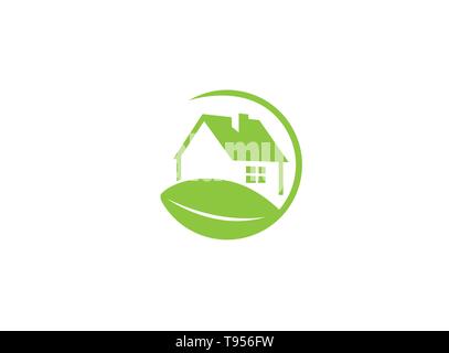 Nature-friendly home a green eco house with a leaf for logo design illustration Stock Vector