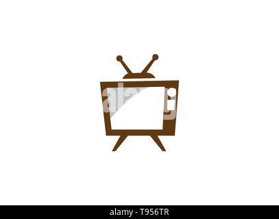 Old classical television with antenna and white screen, antique tv for logo design illustration Stock Vector