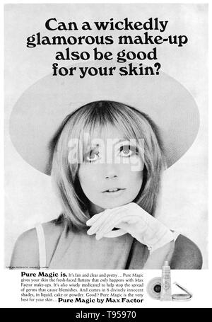 1966 U.S. advertisement for Max Factor Pure Magic face powder. Stock Photo