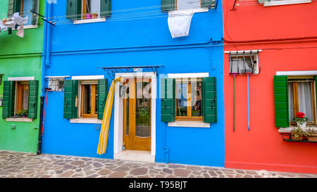 Front Doors of Brightly Painted Houses on Burano Island in Venice, Italy Stock Photo