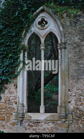 Quinta das Lagrimas Gothic portal and window in Coimbra, Portugal Stock Photo
