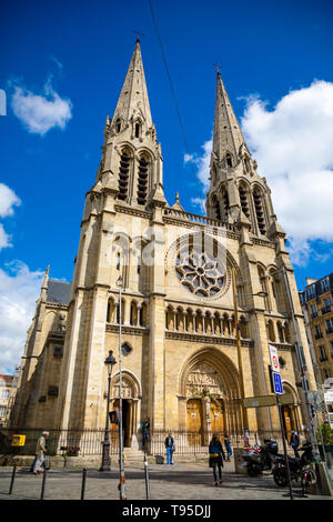 Paris, France - 24.04.2019: Saint-Jean-Baptiste de Belleville church in Paris, France