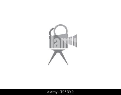 Old black Video Camera with the light on recording for logo design Stock Vector