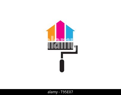 Roller Brush painting home or house with multicolors for logo design Stock Vector