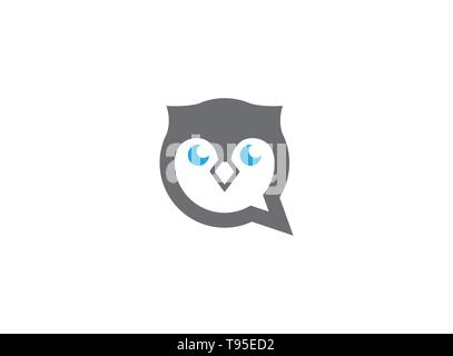 Owl head and face in a chat icon for logo design Stock Vector