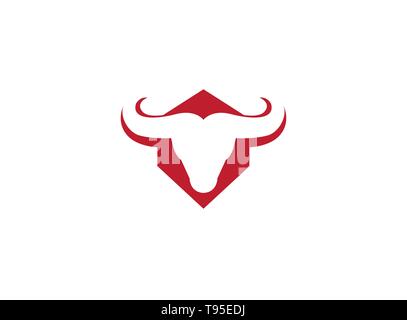 Buffalo head or bull inside a red hexagon symbol for logo design Stock Vector