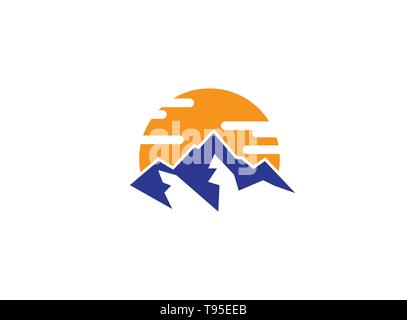 Mountains with the sun up logo design illustration Stock Vector