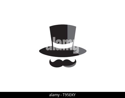 Black hat and big mustache for logo design illustration Stock Vector