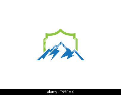 Big blue mountains with sun up and ice snow for logo design illustration Stock Vector