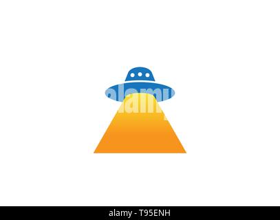 Alien ship fly with light for logo design illustration Stock Vector