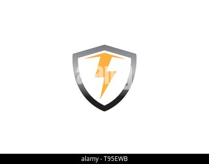 Electric arrow inside the shield for logo design, security icon illustration Stock Vector